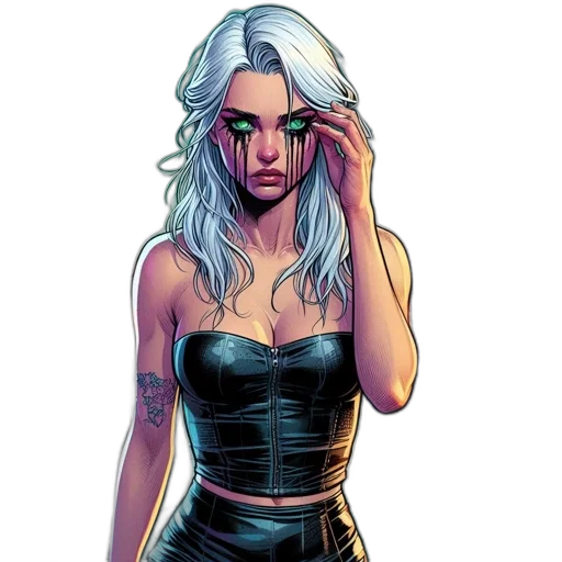 comic book art, concept art, cartoon, fantasy art, dark, blue, woman, silver transparent PNG cut-out
