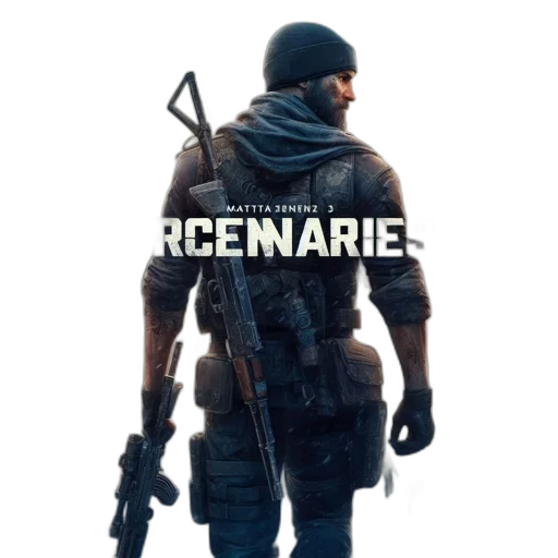 weapon, jacket, face, concept art, pixel art, 3d render, cyberpunk, monochrome transparent PNG cut-out