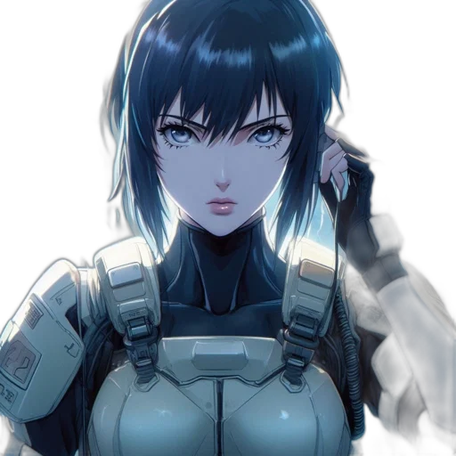robot, weapon, face, jacket, cyberpunk, anime, concept art, pixel art transparent PNG cut-out