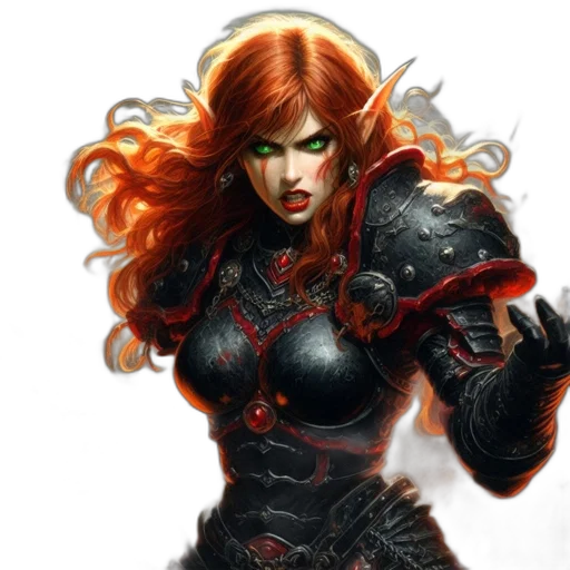 fantasy art, concept art, comic book art, photorealistic, fierce, female, warrior, black transparent PNG cut-out