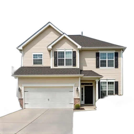 3d render, two-story, suburban, house, beige, exterior, dark, roof transparent PNG cut-out