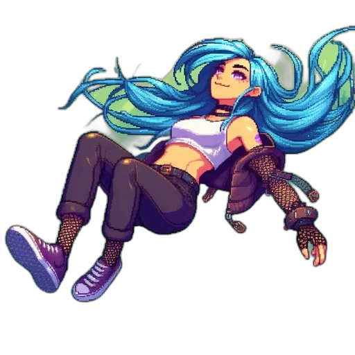 hair, pixel art, concept art, vaporwave, anime, neon lights, blue, pastel transparent PNG cut-out