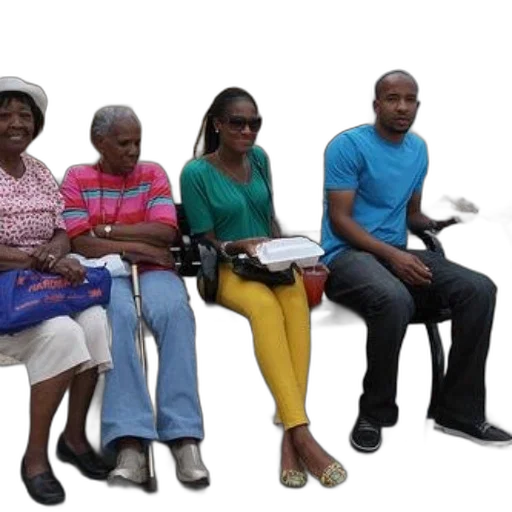 staff, group, people, sit, bench, including, elderly, woman transparent PNG cut-out