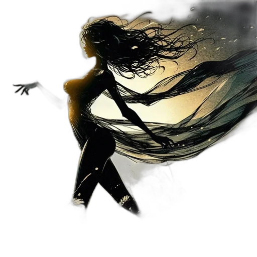 dress, hair, comic book art, concept art, fantasy art, watercolor, fog, underwater transparent PNG cut-out