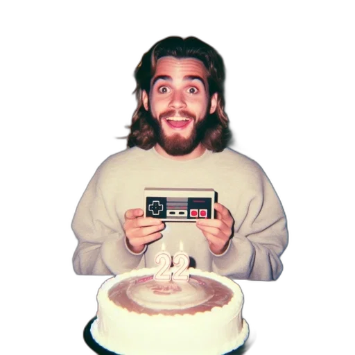 jacket, food, crown, hair, vaporwave, 3d render, pixel art, young transparent PNG cut-out