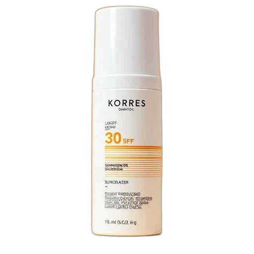 bottle, korres, spf, sunscreen, white, cap, label, featuring transparent PNG cut-out