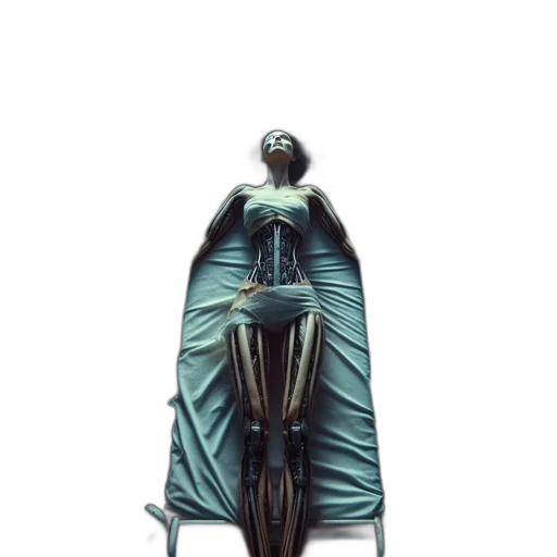 dress, robot, crown, umbrella, concept art, 3d render, fantasy art, photorealistic transparent PNG cut-out