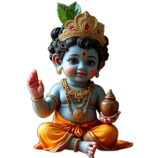 3d render, photorealistic, oil painting, little, krishna, pot transparent PNG cut-out
