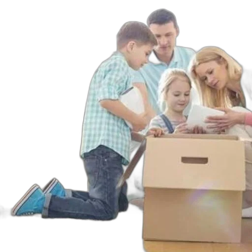 furniture, family, unpacks, cardboard, boxes, their, new, home transparent PNG cut-out