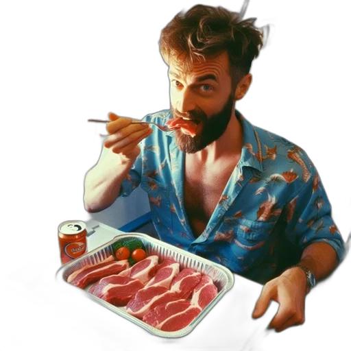 food, animal, vaporwave, photorealistic, oil painting, concept art, red, man transparent PNG cut-out
