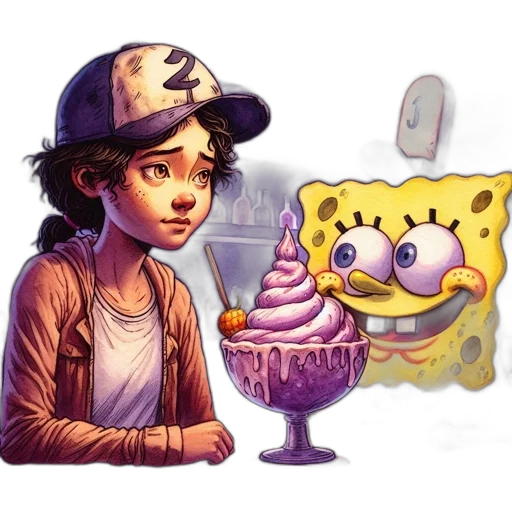 hat, food, creature, concept art, pixel art, cartoon, fantasy art, underwater transparent PNG cut-out