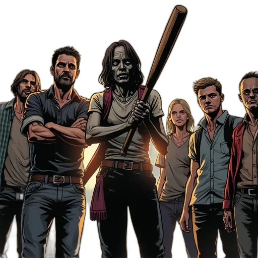comic book art, concept art, cover, walking, dead, comic, book, featuring transparent PNG cut-out