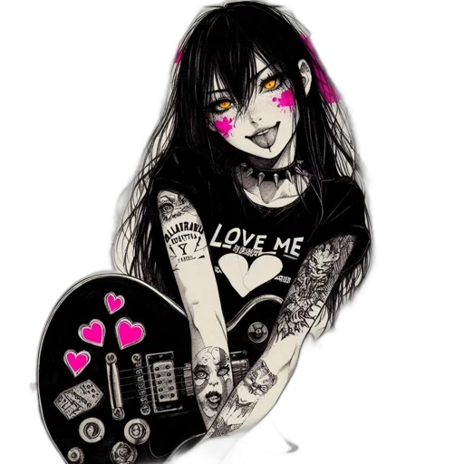 cartoon, anime, photorealistic, fantasy art, illustration, features, tattooed, woman transparent PNG cut-out
