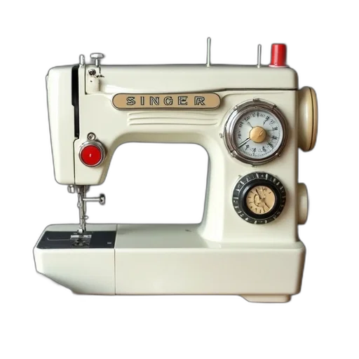vintage, singer, sewing, machine, white, body, black, accents transparent PNG cut-out