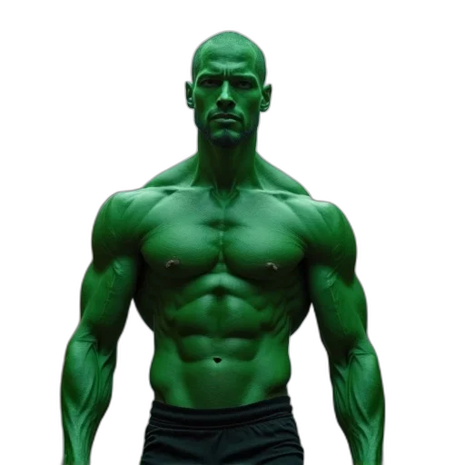 animal, creature, 3d render, photorealistic, concept art, green, muscular, man transparent PNG cut-out