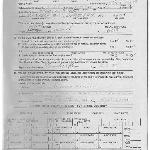 staff, medical, insurance, claim, form, 1975, shown, handwritten transparent PNG cut-out