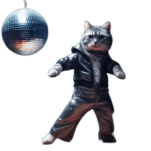 jacket, feline, sparkling, silver, outfit, dances, wood, floor transparent PNG cut-out