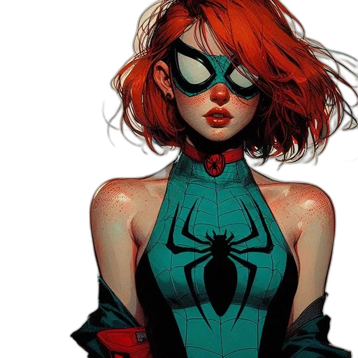 comic book art, concept art, individual, portrayed, female, superhero, donning, red transparent PNG cut-out