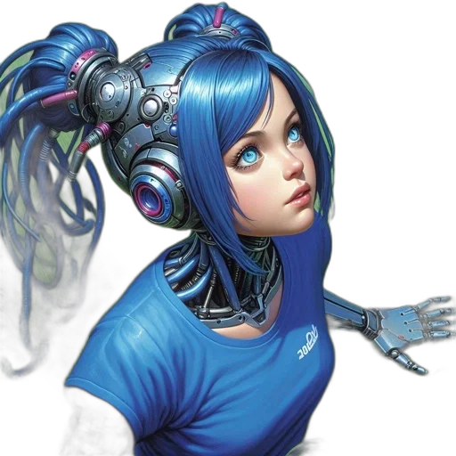 robot, face, staff, concept art, cyberpunk, fantasy art, anime, blue transparent PNG cut-out