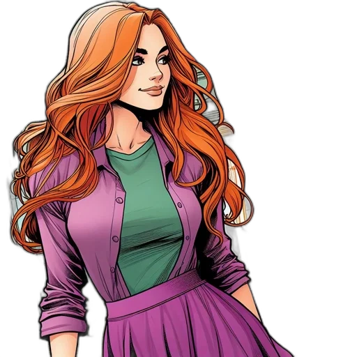 dress, comic book art, cartoon, concept art, fantasy art, colorful, woman, vibrant transparent PNG cut-out