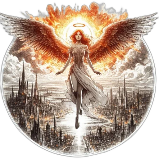 fantasy art, concept art, comic book art, pixel art, fire, angelic, figure, fiery transparent PNG cut-out