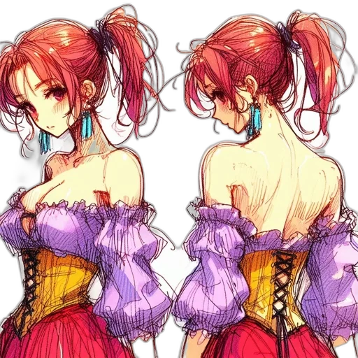 dress, concept art, anime, fantasy art, watercolor, red, colorful, neon transparent PNG cut-out