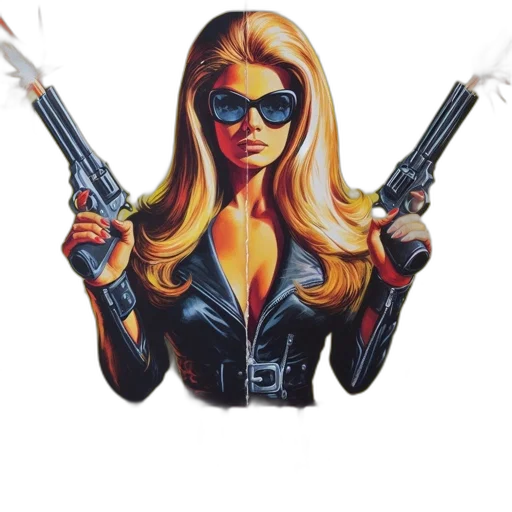jacket, weapon, comic book art, concept art, cartoon, pixel art, blonde, woman transparent PNG cut-out