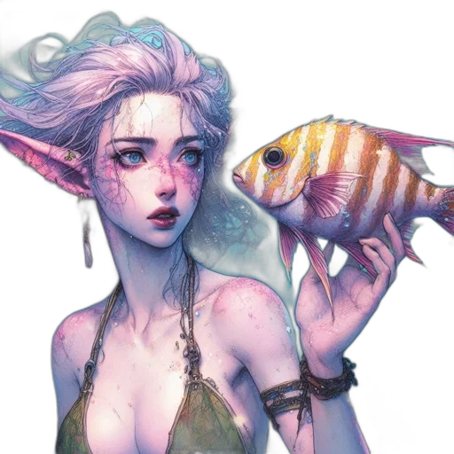 creature, animal, fantasy art, concept art, watercolor, pixel art, underwater, pastel transparent PNG cut-out