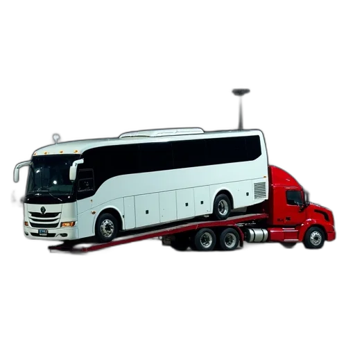staff, 3d render, concept art, photorealistic, white, bus, being, towed transparent PNG cut-out