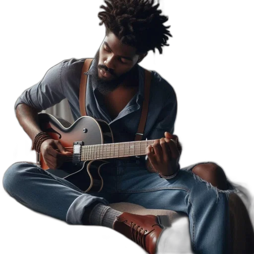 photorealistic, concept art, cartoon, watercolor, bearded, man, dreadlocks, plays transparent PNG cut-out