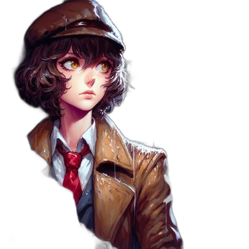 jacket, hat, face, staff, watercolor, concept art, anime, pixel art transparent PNG cut-out