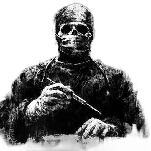 mask, staff, face, jacket, comic book art, concept art, cyberpunk, pencil sketch transparent PNG cut-out