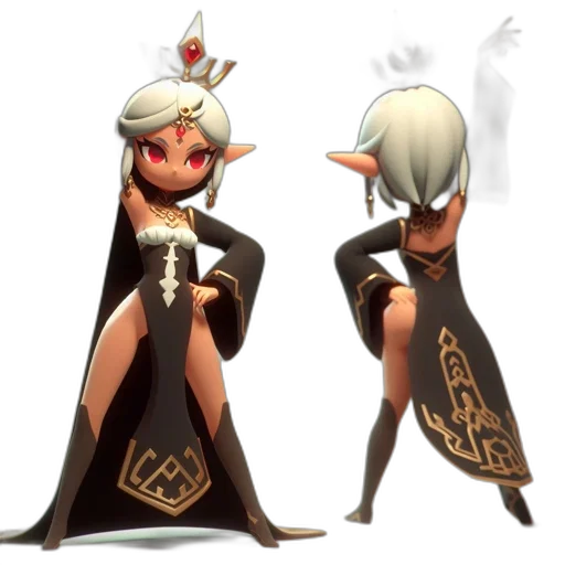 crown, staff, dress, concept art, fantasy art, pixel art, 3d render, dark transparent PNG cut-out