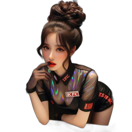 photorealistic, pixel art, fantasy art, concept art, young, woman, holographic, kfc transparent PNG cut-out