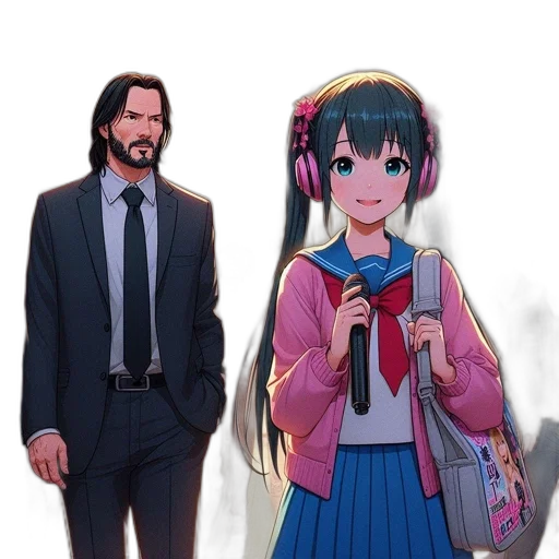 dress, face, creature, staff, anime, vaporwave, cartoon, concept art transparent PNG cut-out