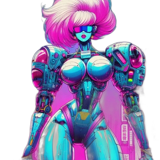 robot, concept art, cyberpunk, vaporwave, comic book art, neon, pastel, blue transparent PNG cut-out