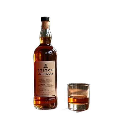 bottle, whiskey, label, reads, stitch, lighthouse, small, glass transparent PNG cut-out