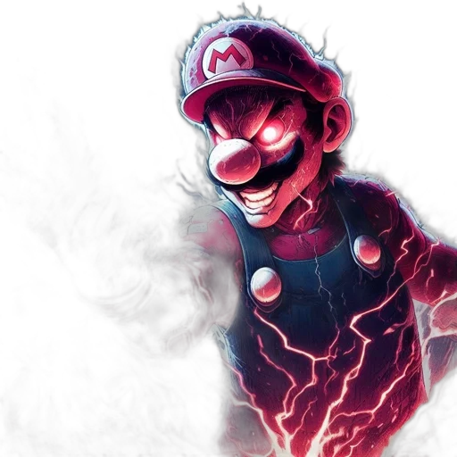 concept art, comic book art, 3d render, fantasy art, intense, scene, features, mario transparent PNG cut-out