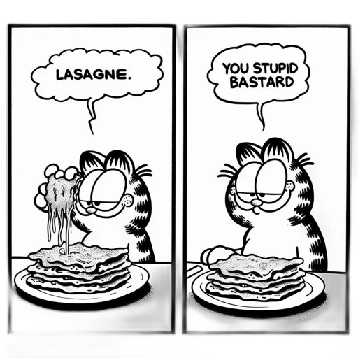 food, cartoon, garfield, famished, feline, holds, then, devours transparent PNG cut-out