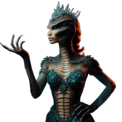 dress, creature, dragon, concept art, 3d render, fantasy art, comic book art, fantastical transparent PNG cut-out