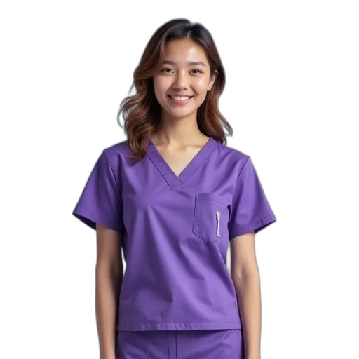 staff, dress, young, woman, wearing, purple, scrub, top transparent PNG cut-out