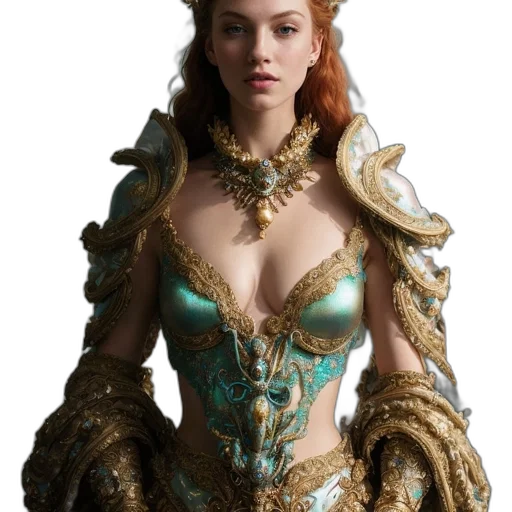 dress, jewelry, crown, dragon, fantasy art, concept art, comic book art, 3d render transparent PNG cut-out