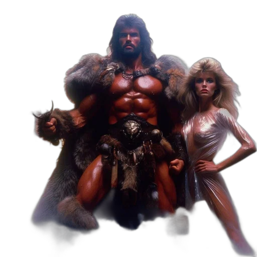 concept art, fantasy art, comic book art, 3d render, muscular, man, beard, fur-covered transparent PNG cut-out
