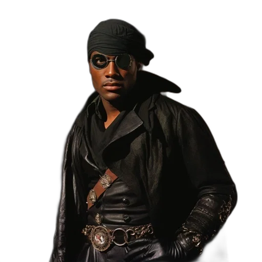 jacket, staff, hat, weapon, concept art, photorealistic, dim, atmospheric transparent PNG cut-out