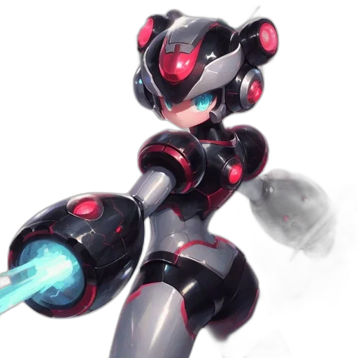 robot, weapon, concept art, pixel art, 3d render, cyberpunk, outer space, red transparent PNG cut-out