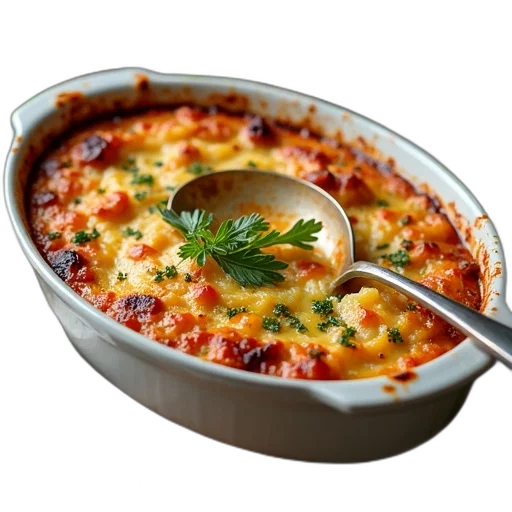 food, photorealistic, 3d render, baked, casserole, dish, golden-brown, crust transparent PNG cut-out