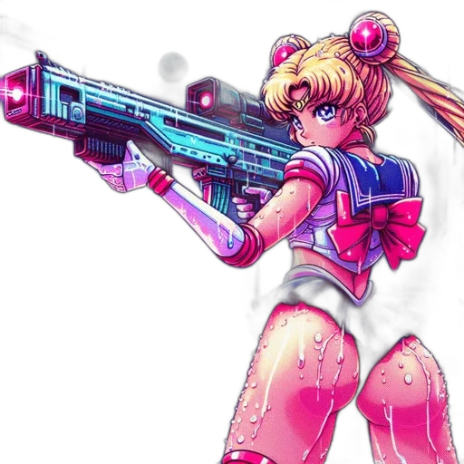 weapon, robot, staff, cyberpunk, concept art, vaporwave, pixel art, neon lights transparent PNG cut-out