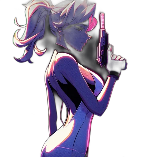 staff, weapon, robot, dress, cyberpunk, vaporwave, concept art, cartoon transparent PNG cut-out