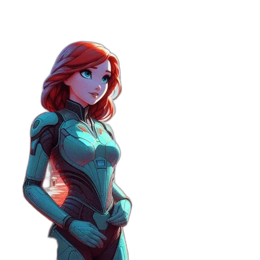 dress, robot, comic book art, concept art, fantasy art, cartoon, neon lights, outer space transparent PNG cut-out