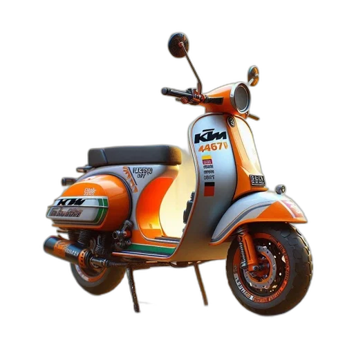 car, 3d render, photorealistic, concept art, vintage, ktm, scooter, displayed transparent PNG cut-out